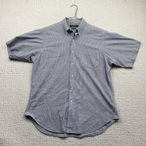 Lauren Ralph Lauren Womens Sz 16 Button Shirt Blue Gingham Plaid Short Sleeve**